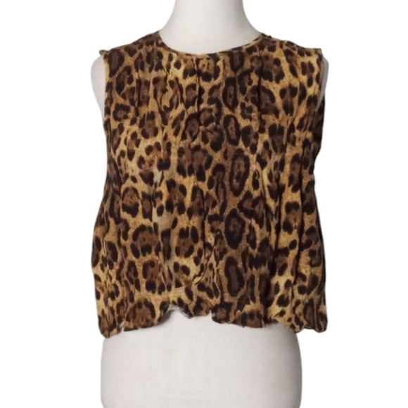 Authentic Michael Kors Made in Italy Pleated Cropped Leopard Print Tank Size 10 - Picture 1 of 6